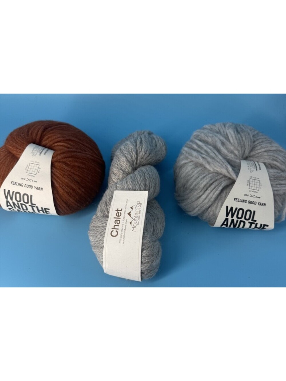 3 Skeins Alpaca Yarn Lot Wool and the Gang Cinnamon Dust Rocky Grey Chalet Steel